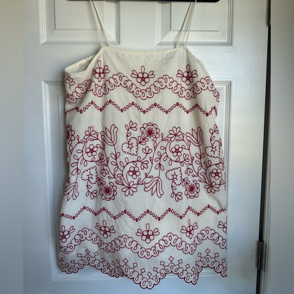 Zara White/Red Embroidered Camisole
